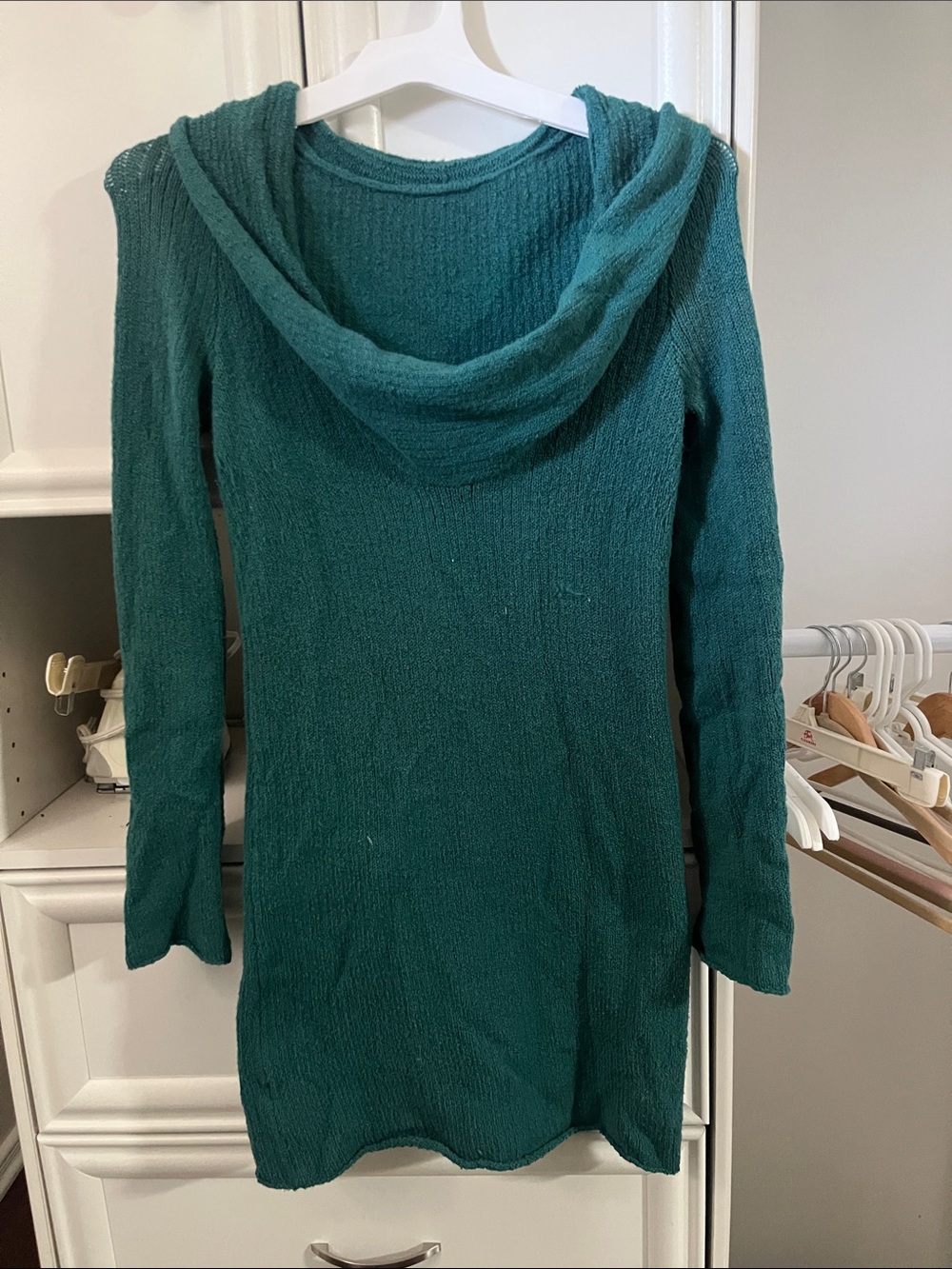 Cowl Neck Knit Tunic Sweater in Teal